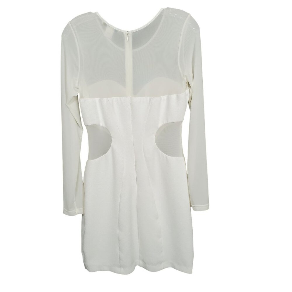 Vintage Arden B L Dress BodyCon Sheer Cut Out Long Sleeve Winter White Trendy - Picture 3 of 14
